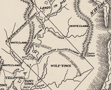 Detail from Map showing the chief locations and lands of the Eastern Band of Cherokees, in North Carolina and of the states adjoining, ca. 1890.