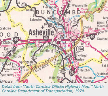 Detail from North Carolina Official Highway Map, 1974
