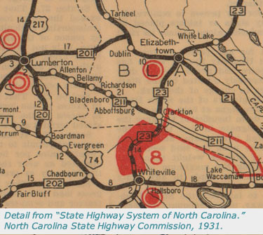 Detail from State Highway System of North Carolina, 1931