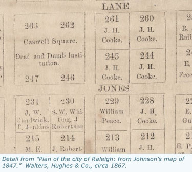 Detail from Plan of the city of Raleigh: from Johnson's map of 1847.