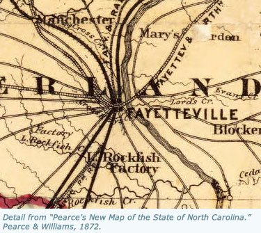 Detail from Pearce's new map of the state of North Carolina: compiled from actual public and private surveys, ca. 1872